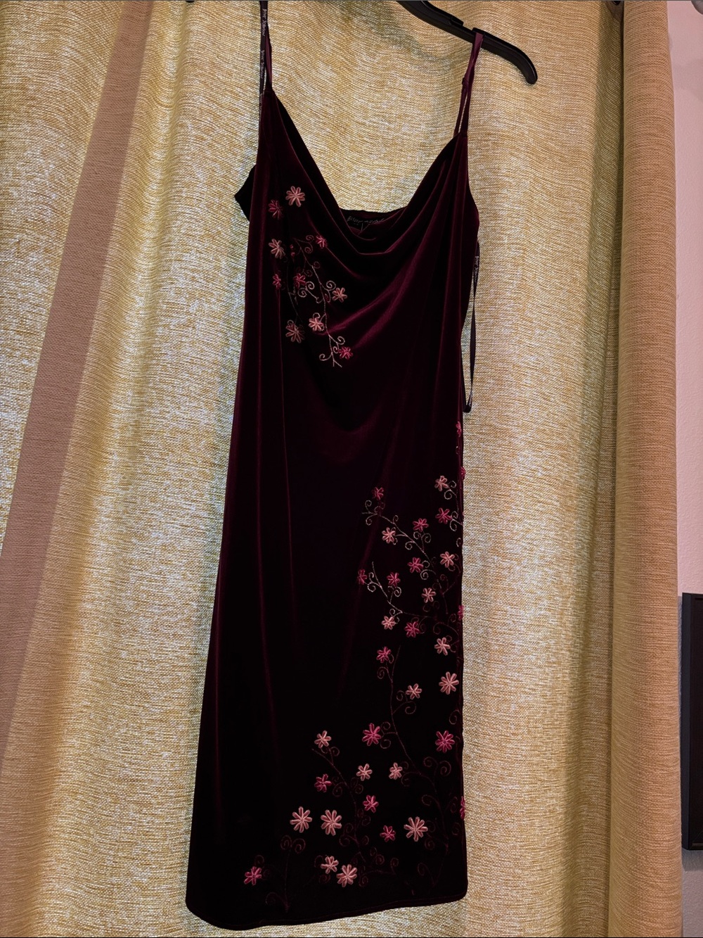Betsey Johnson Wine Burgundy Floral Embroidered Dress